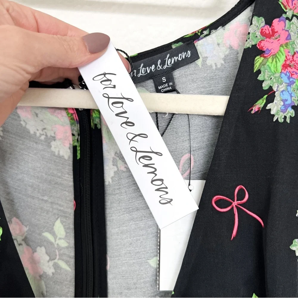 NWT For Love & Lemons Wilson Print Ruched Midi Dress in Polka Dots & Floral - Picture 10 of 10